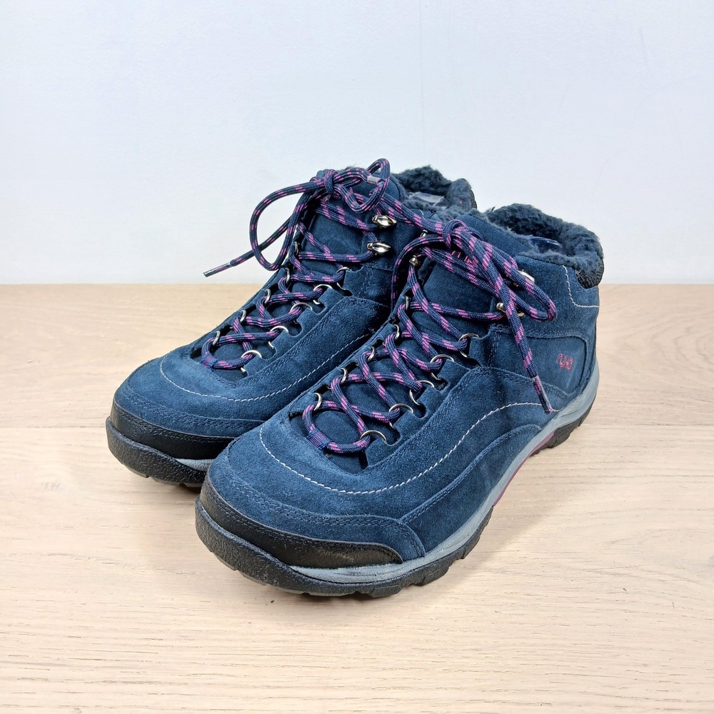 Ryka Hiking Boots Womens 9W Blue Leather Faux Fur Lace Up Outdoor Trail